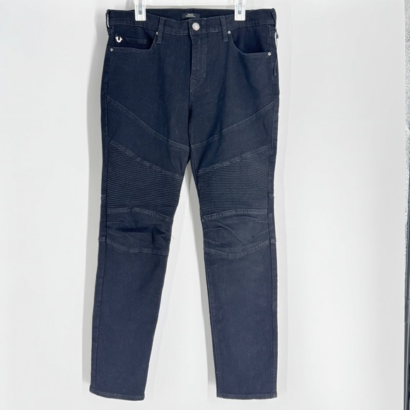 True Religion Rocco Relaxed Skinny Biker‎ Jeans Black Mens W34 L32 Moto